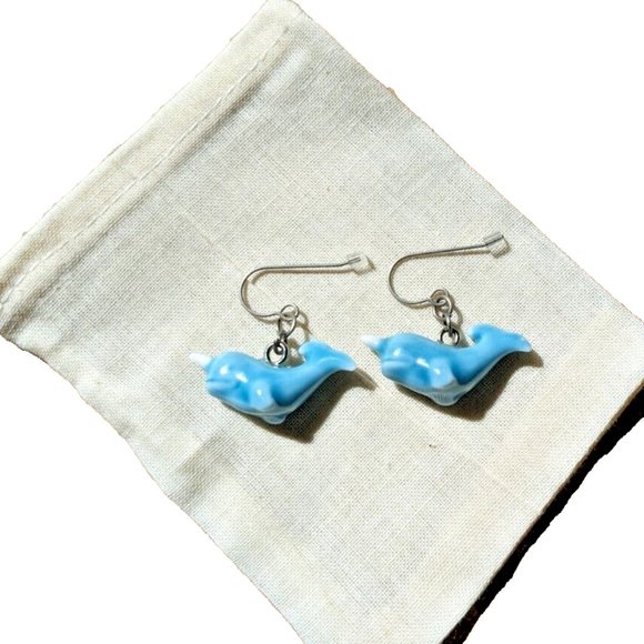 Blue Narwhal Earrings Ceramic NWOT - Picture 6 of 6
